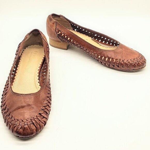 David Tate Handmade Pisa Cognac Italian Leather Woven Flats 8M - Picture 2 of 10